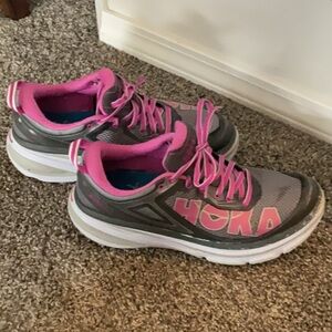 Hoka Gray and Pink Athletic Shoes with Breathable Mesh